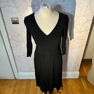 Asos Dress Cutout Lace Side Back V Neck Viscose Black Size 14 UK 10 US • £4.99