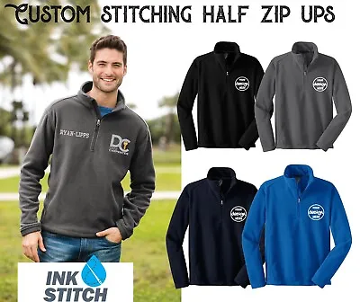 Ink Stitch Design Your Own Custom Logo Texts Stitching Unisex Quarter Fleece Zip • $40.99