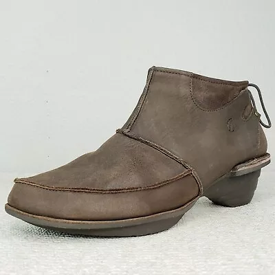 Sergio Tomani Wedge Ankle Booties 40 US 9.5 Brown Leather Boots Heels Zip Boho • $59.99