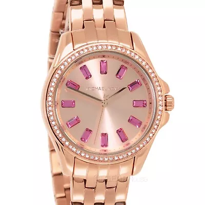 Michael Kors Mini Pilot Pave Womens Glitz Watch Rose Gold Dial W/ Pink Crystals • $113.36