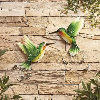 Garden Gear 2 Metal Hummingbirds Wall Art Hand Painted Metal Glass Decoration • £14.99