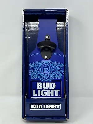 BUD LIGHT Wall Mounted Bottle Opener Barware Budweiser Man Cave Cap Catcher Nib • $14.94