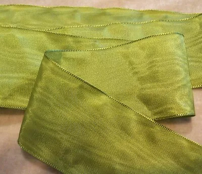 2  WIDE GERMAN MOIRE RIBBON - RAYON - CHARTREUSE GREEN   By The Yard • $2