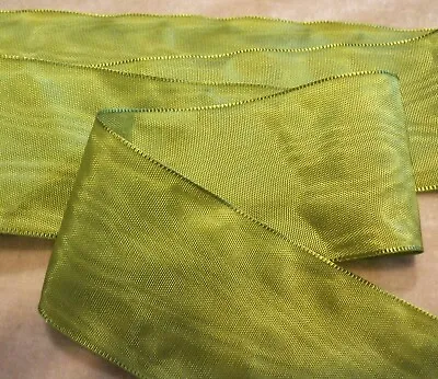 3  WIDE GERMAN MOIRE RIBBON - RAYON - CHARTREUSE GREEN   By The Yard • $3