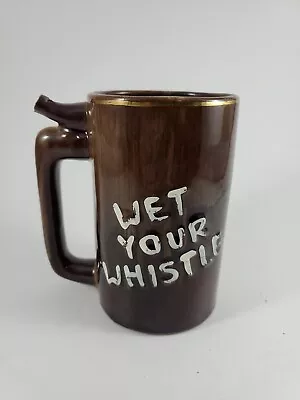 Vintage Ceramic Whistle For Your Beer / Wet Your Whistle 5  Brown Mug Embossed • $9.99