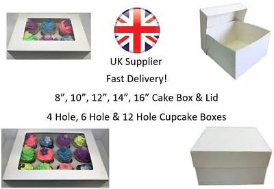 White Cake & Cupcake Boxes For 4 6 12 Cup Cakes 8  10  12  14  16  Box • £2.40