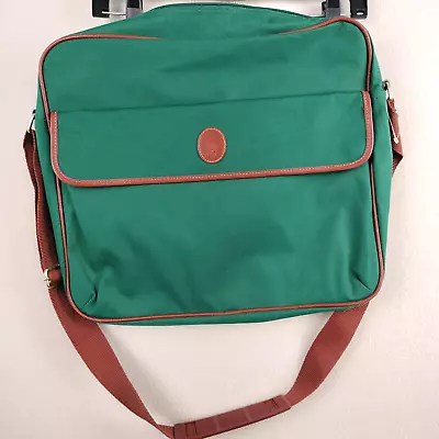 VTG Polo Ralph Lauren Shoulder Messenger Bag Green Canvas Brown Strap Book Pony • $21.88