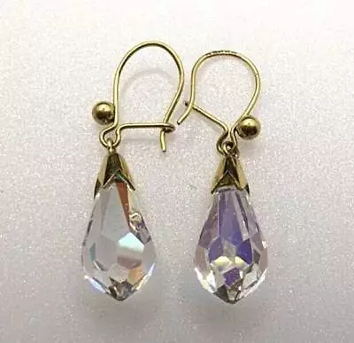 9ct Gold Drop Crystal Earrings Rainbow Multi Colour Teardrop Drop - 9ct Yellow • £76