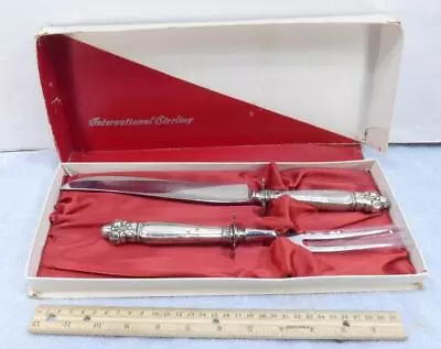 Vintage International Sterling Large Roast Carving Knife & Fork Set W/ Box !! • $135.44