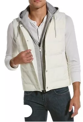 3595$ Brunello Cucinelli Mens White/Grey  Down Vest With Hood SZ : US XL/54EU • $1495