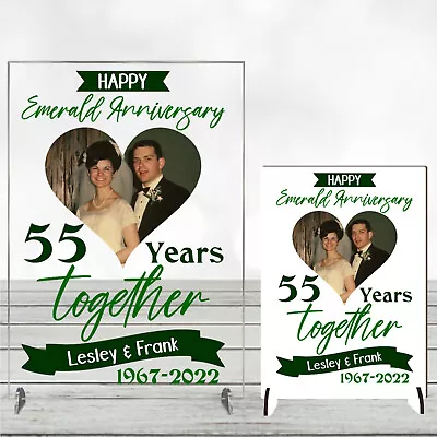 Personalised Emerald 55 Years Wedding Anniversary Photo Plaque Gift Husband Wife • £7.99