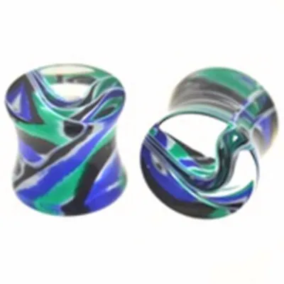 PAIR-Marble Green/Blue Acrylic Double Flare Ear Plugs 05mm/4 Gauge Body Jewelry • $8.99