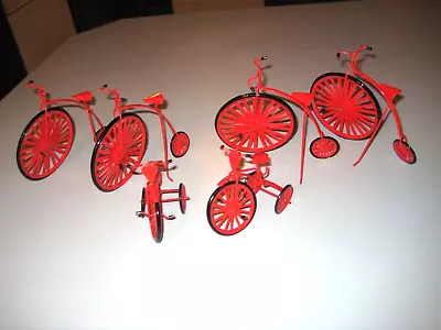 4 Vintage Christmas Ornament Red Metal High Wheel Big Wheel Bike Bicycle 4.5  ++ • $34.99