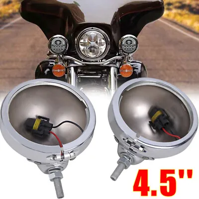 2PCS Motorcycle 4.5  Inch Fog Light Passing Spot Light Chrome Housing For Harley • $36.95