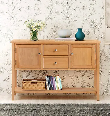 Large Oak Console Table | Solid Wood Hall Table With 2 Drawer & 1 Shelf • £219.99