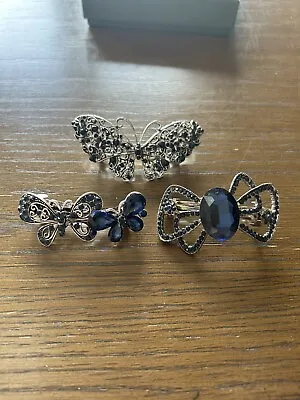 Lot Of Butterfly Barrettes With Blue Rhinestones: Vintage  • $11.30