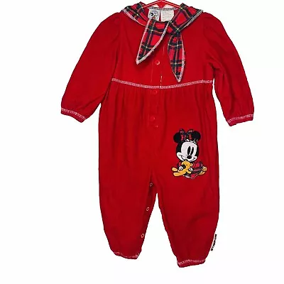 Vintage Baby Mickey & Co  Red Corduroy Jumper Disney Minnie Mouse (24 Months) • $22
