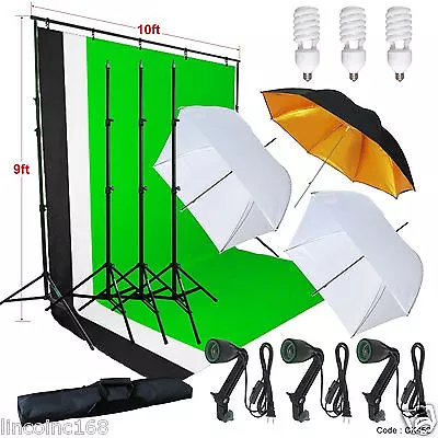 Photography Studio Lighting 9x10 Backdrop Stand Muslin Set Photo Light Kit • $99.99