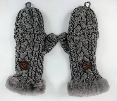 $17.99 • Buy UGG Womens Bailey Cable Knit Sweater Button Flip Pop Top Mittens Faux Fur Gray