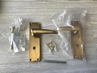 £7.85 • Buy Victorian Scroll Bathroom Door Handle Polished Brass Plate Size 155mm X 42mm