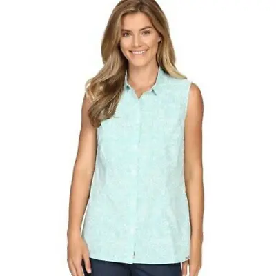 Jack Wolfskin NWT Women's M Pool Blue Wahia Print Sleeveless Button Top Shirt  • £24.30