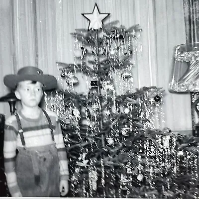 TF Photograph Boy Cowboy Decorated Christmas Tree 1952 Xmas • $14.50