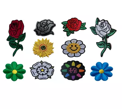 Flower Applique Patches Embroidered Iron On Sew On Patch Transfer Clothes Crafts • £2.97