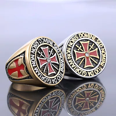 Mens Cross Knights Templar Ring Masonic Gold Stainless Steel Size 7-15 • £12.88