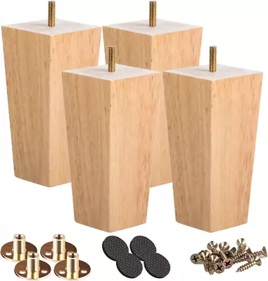 4 Inch Solid Wood Furniture Legs  4Pcs Mid-Century Modern Wooden Pyramid Feet W • $24.46