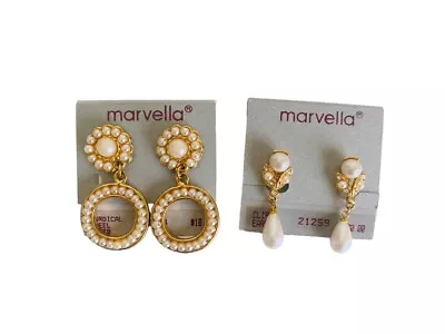 NEW Vintage Marvella Faux Pearl Earrings Dangle Clip On And Pierced Earrings • $15.95