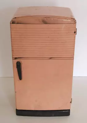 Vintage Pressed Steel Refrigerator Pink Metal Fridge • $30