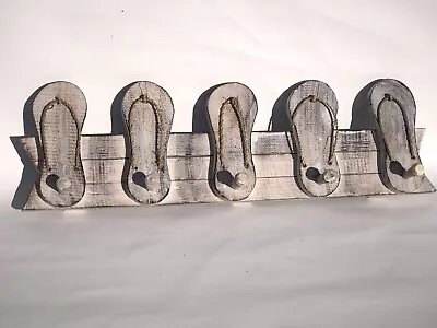 $18 • Buy FLIP FLOP COAT HAT RACK WALL HANGING HAND CARVED WOOD TROPICAL Island DECOR