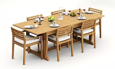 7-Pc Outdoor Teak Dining Set: 94  Masc Rectangle Table 6 Stacking Arm Chair Mont • $2994.81