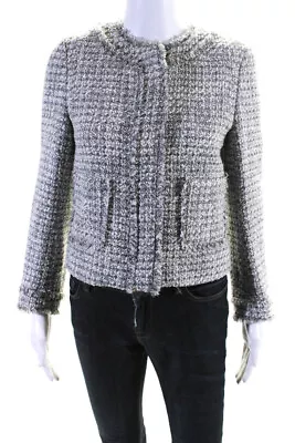 J Crew Women's Fringe Trim Full Zip Tweed Jacket White Size 6 • $41.49