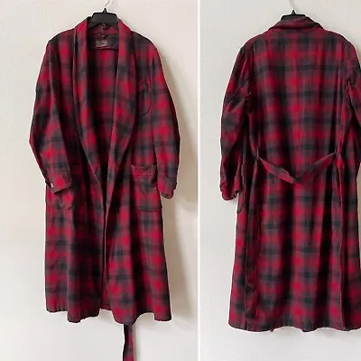 Vintage Pendleton Robe Men’s Medium Wool Shadow Plaid Red Black 40s 50s • $24.99