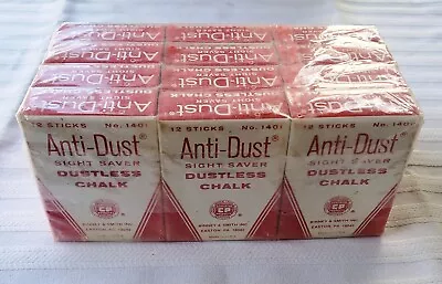 Vintage Pack 12 Boxes Binney & Smith Anti-Dust Dustless Chalk 144 Pieces SEALED • $58.50