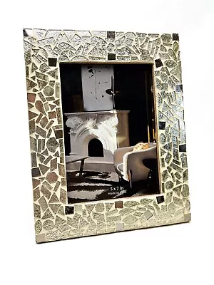 5x7 Mosaic Photo Frame Contemporary Champagne Gold Made In India - FREE SHIPPING • $28.90