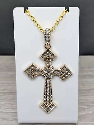 Large Gold Jesus Cross Necklace - Hip Hop Crystal - Bible Chain - Mens Womens • £7.99