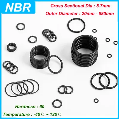 $2.96 • Buy NBR O Ring Nitrile Rubber Oring OD 20-680mm Resistant Seal Black Gasket CS 5.7mm
