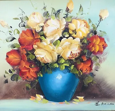 Vintage Oil Painting Palette Knife Art Roses Flowers In Vase Signed W/ Frame • $75