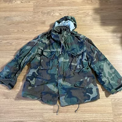 USGI US Army M65 Field Jacket Woodland Camo Cold Weather Coat Hood XL Regular • $60.08