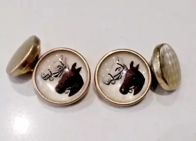 Vintage Horse's Head Cufflinks Reverse Painted Essex Crystal Equestrian Racing • £14.95