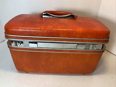 ORANGE Samsonite 1960s Overnite Suitcase Train Case Fun Honeymoon Luggage • $34.99