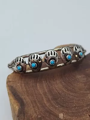 Vintage Native American Claw Turquoise Sterling Cuff • $37