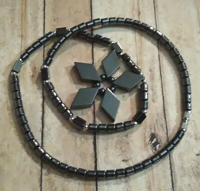 $25 • Buy Alaskan Black Diamond (Hematite) VTG Necklace 5 Bead Flower Shape Barrel Clasp!