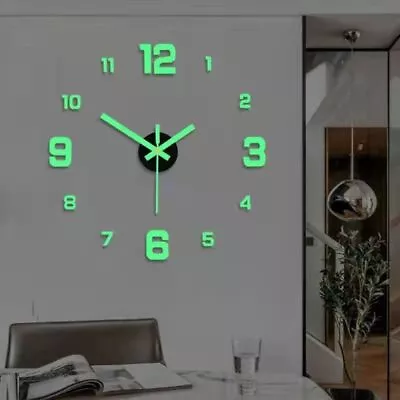 Decor Easy Use 3D Wall Sticker Clock Luminous Decal Digital Clock Mute Clock • £6.23