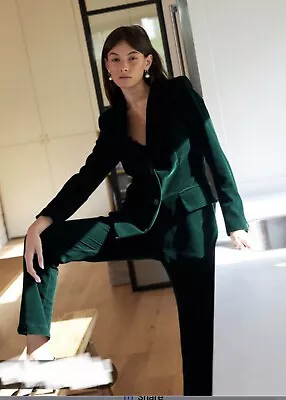 Zara Limited Edition Velvet Sage Green Fitted Blazer & Trousers Size S Co Ord • £140