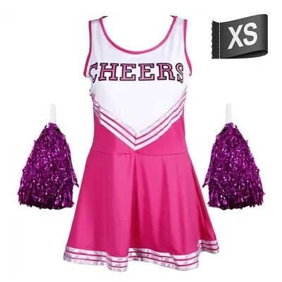 PINK CHEERLEADER COSTUME Extra Small High School Uniform Girls Women Fancy Dress • £11.77