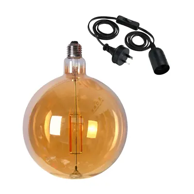$84.99 • Buy Round Edison LED Light Globe & Power Cord Plug In 1.8m E27 6 Watt Bulb 25cm