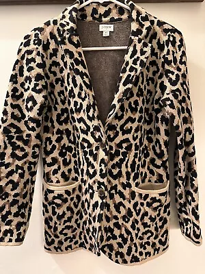 J Crew Women Sophie Sweater Knit Cardigan Blazer Coat Leopard Cheetah Size XS • $22